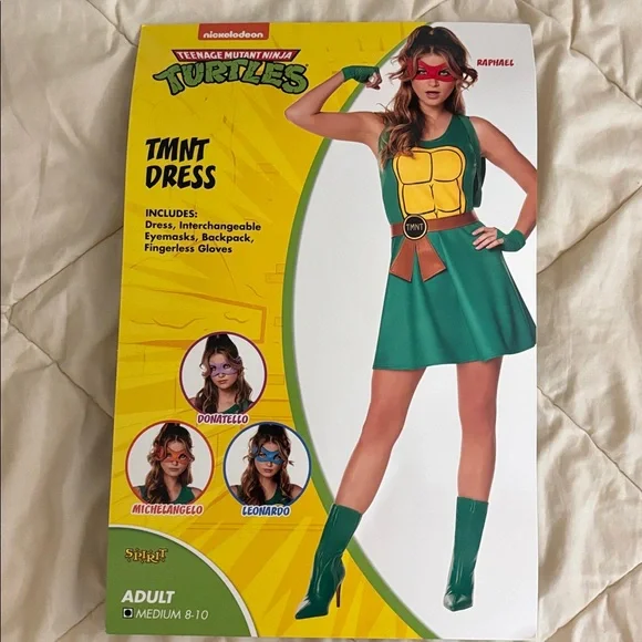 Nickelodeon TMNT Raphael Costume Dress with Red, blue, purple, and orange masks - Picture 1 of 4